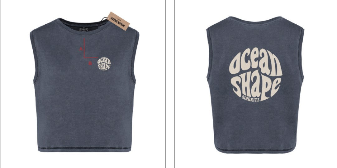 T-shirt Crop Femme "Bubble" Mineral grey et beige