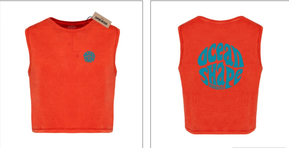 T-shirt Crop Femme "Bubble" Paprika et bleu