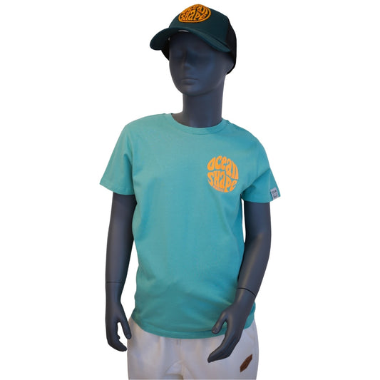 T-shirt Kids "Bubble" - Teal Monstera & Orange Fluo
