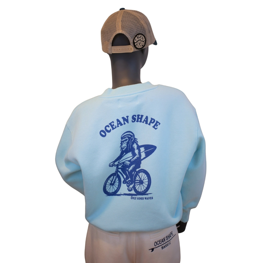 Sweat col rond Kids "Monkey rasta" - Carribean blue