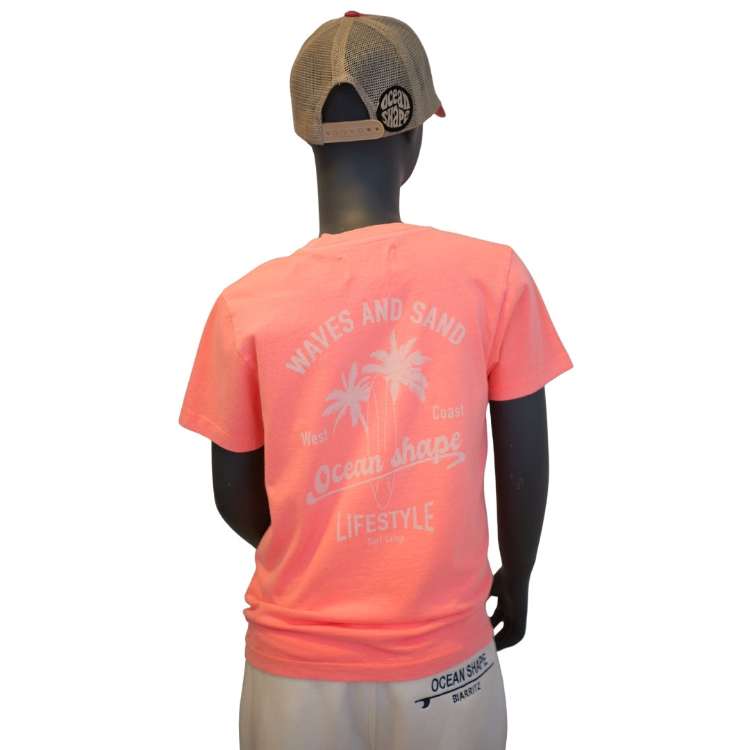 T-shirt Kids "Wave and Sand" - Rose Fluo