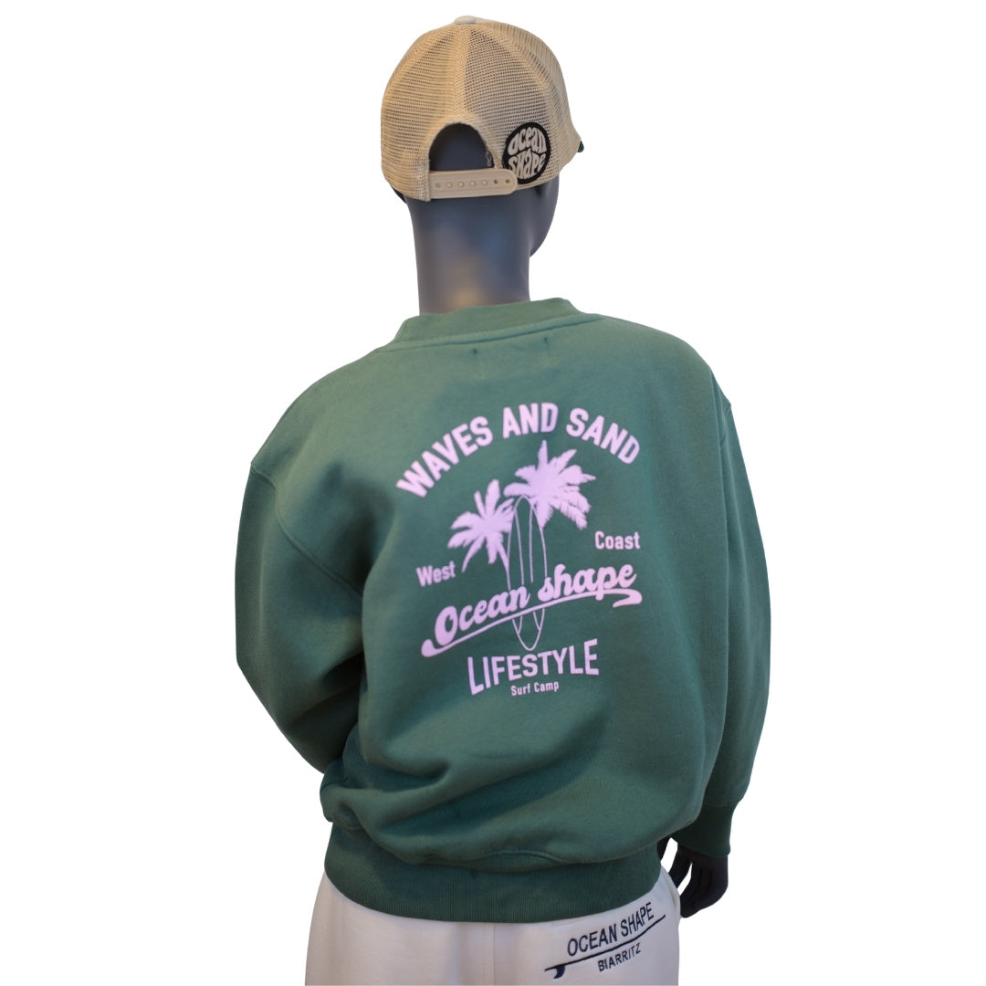 Sweat col rond Kids "Wave and Sand" - Green bay