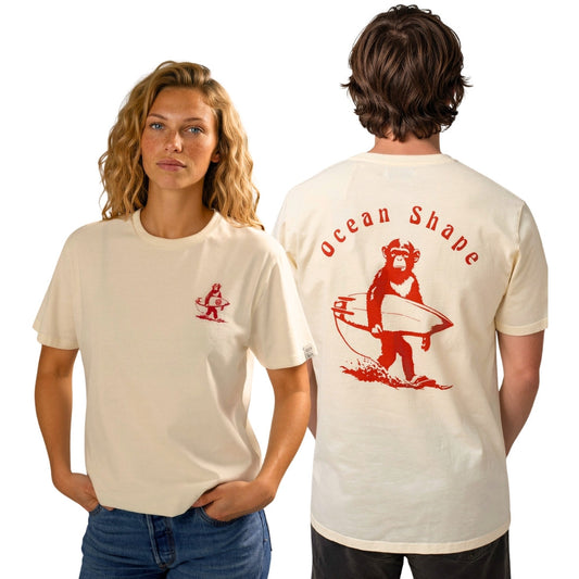 T-shirt unisexe "Monkey walk "- Off white et rouge