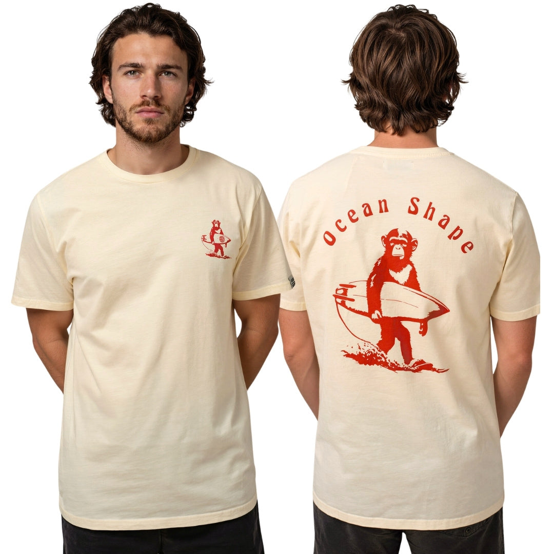 T-shirt unisexe "Monkey walk "- Off white et rouge