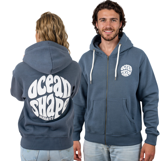 Sweat à capuche zippé unisexe “Bubble" - Biarritz - Ocean et Blanc