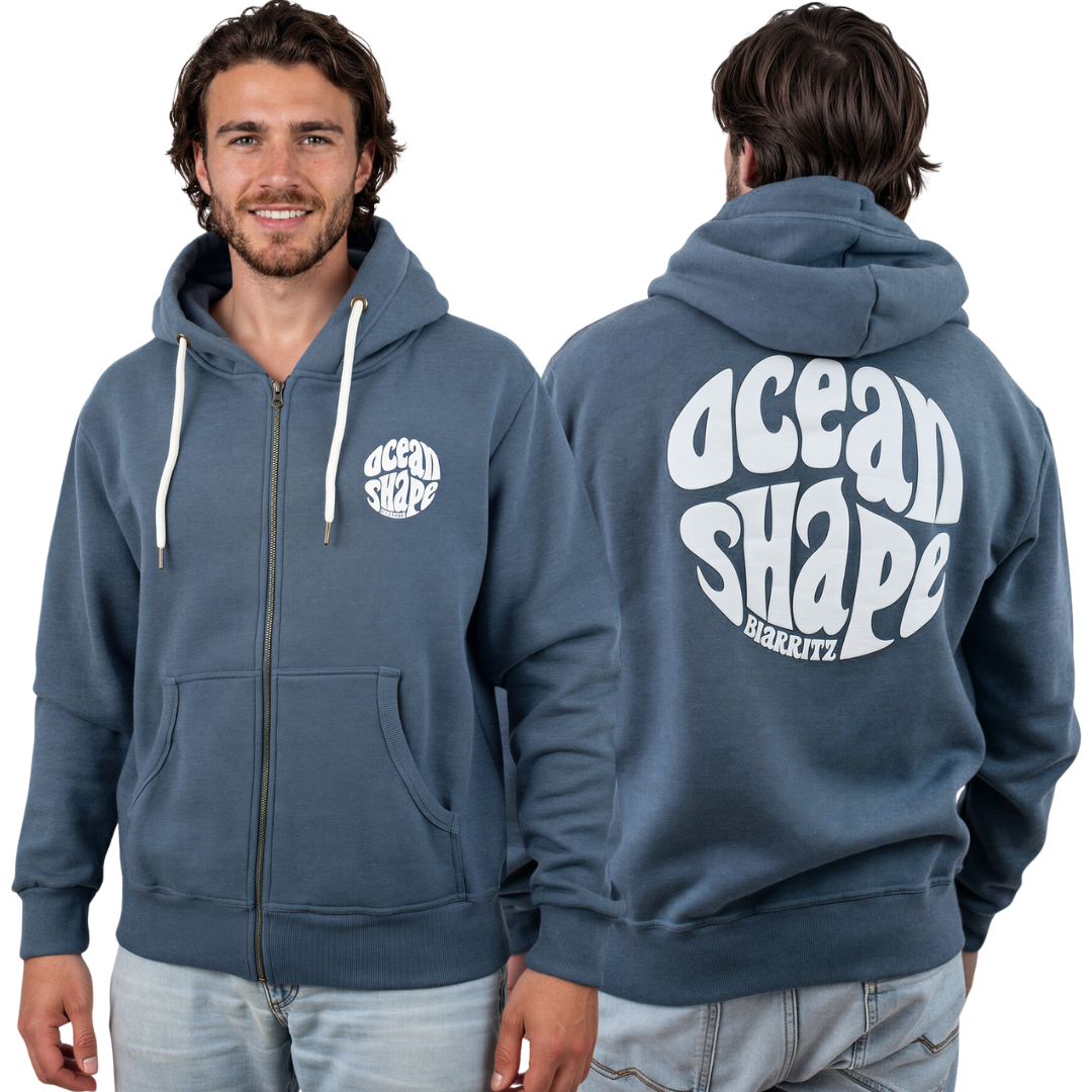 Sweat à capuche zippé unisexe “Bubble" - Biarritz - Ocean et Blanc