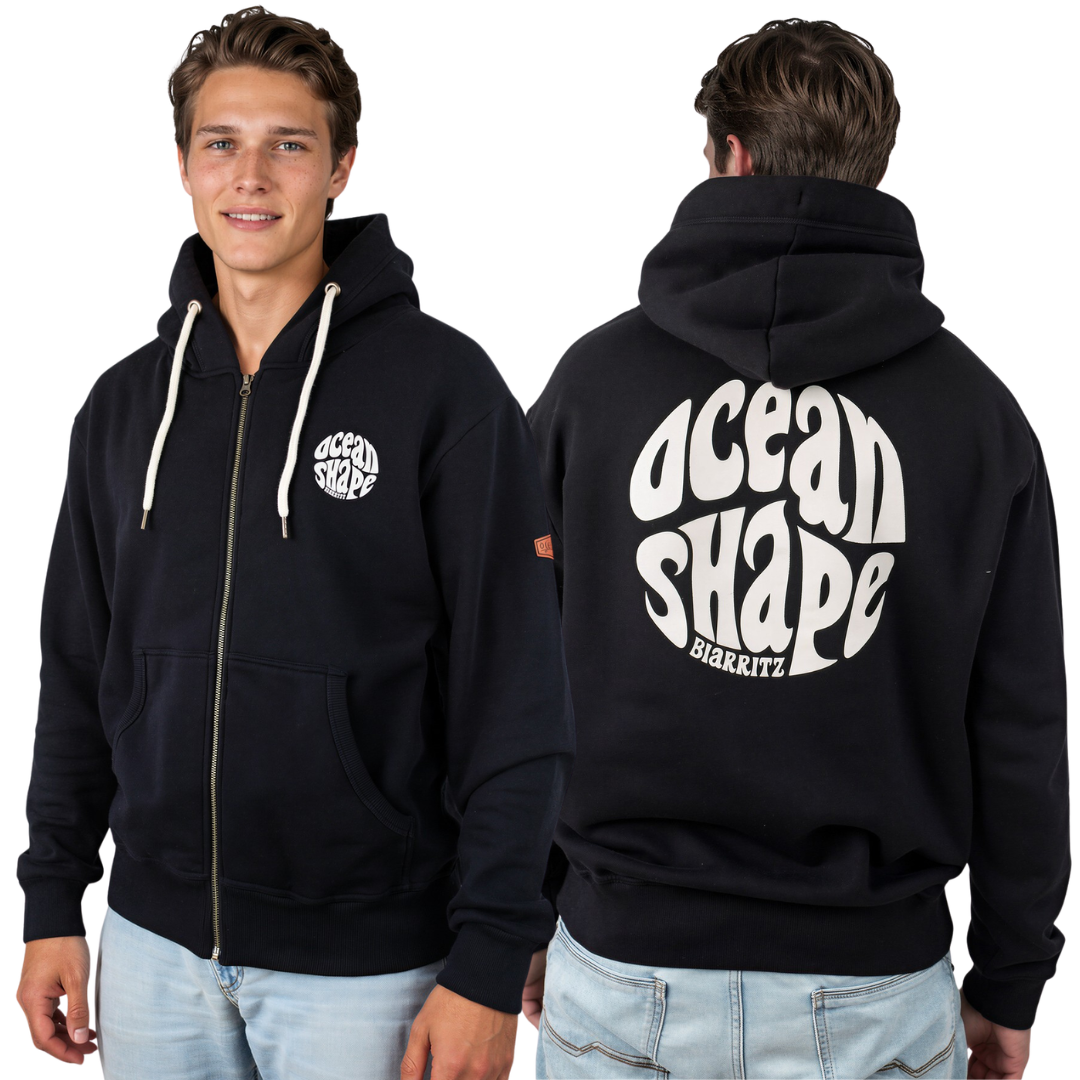 Unisex zip-up "Bubble" hoodie - Black and ecru