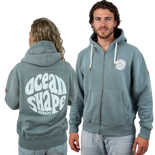 Unisex "Bubble" Zip-Up Hoodie - Emerald and White