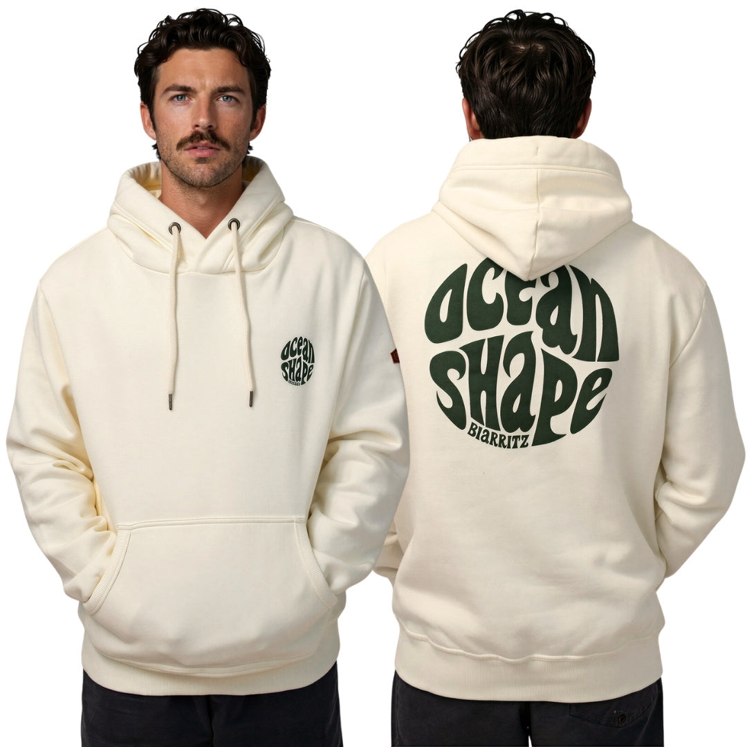 Sweat à capuche unisexe "Bubble" - Ecru et Vert