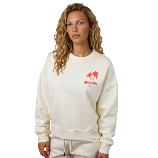 Sweat col rond Femme "Wave and Sand" - Off White