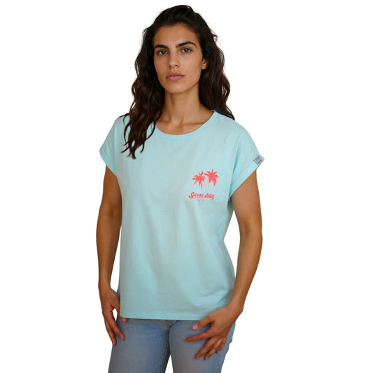 T-shirt femme “Wave and sand” Caribbean Blue
