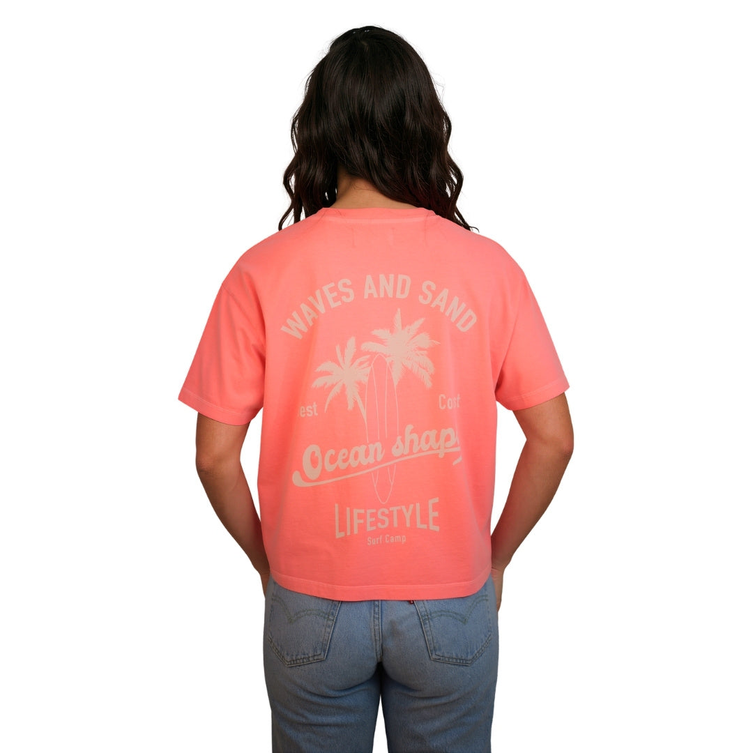 T-shirt femme “Wave and sand” Rose Fluo