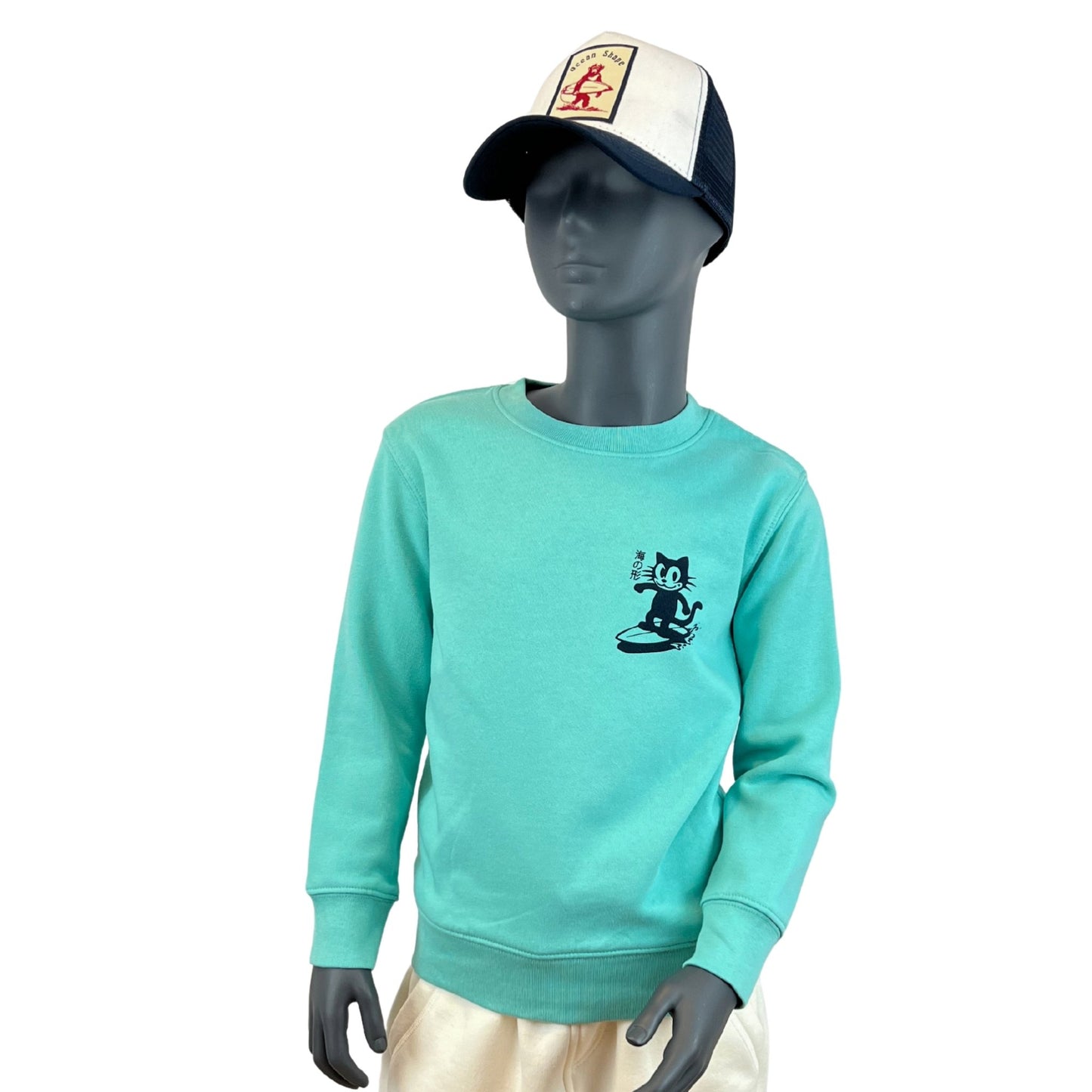 Sweat col rond Kids "Chat" - Pool Blue