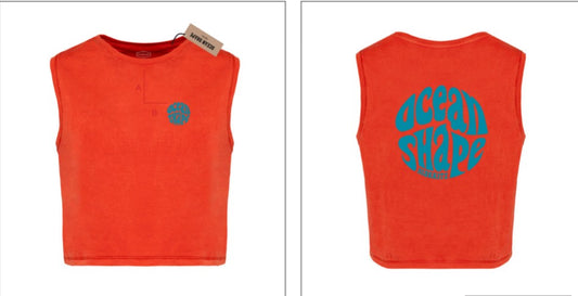 T-shirt Crop Femme "Bubble" Paprika et bleu