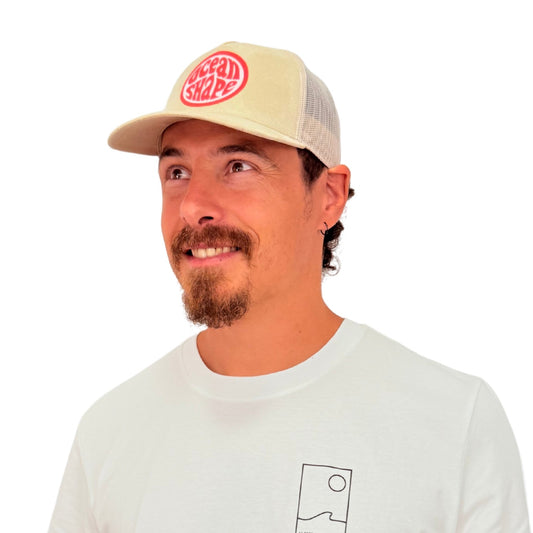 Casquette "Trucker Suédé" beige - Bubble rose fluo