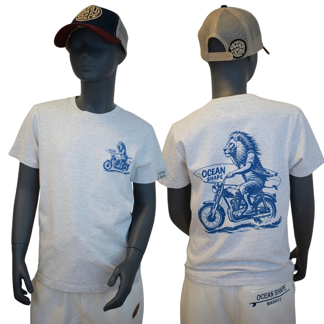 T-shirt Kids "Lion Biker" - Light Ash