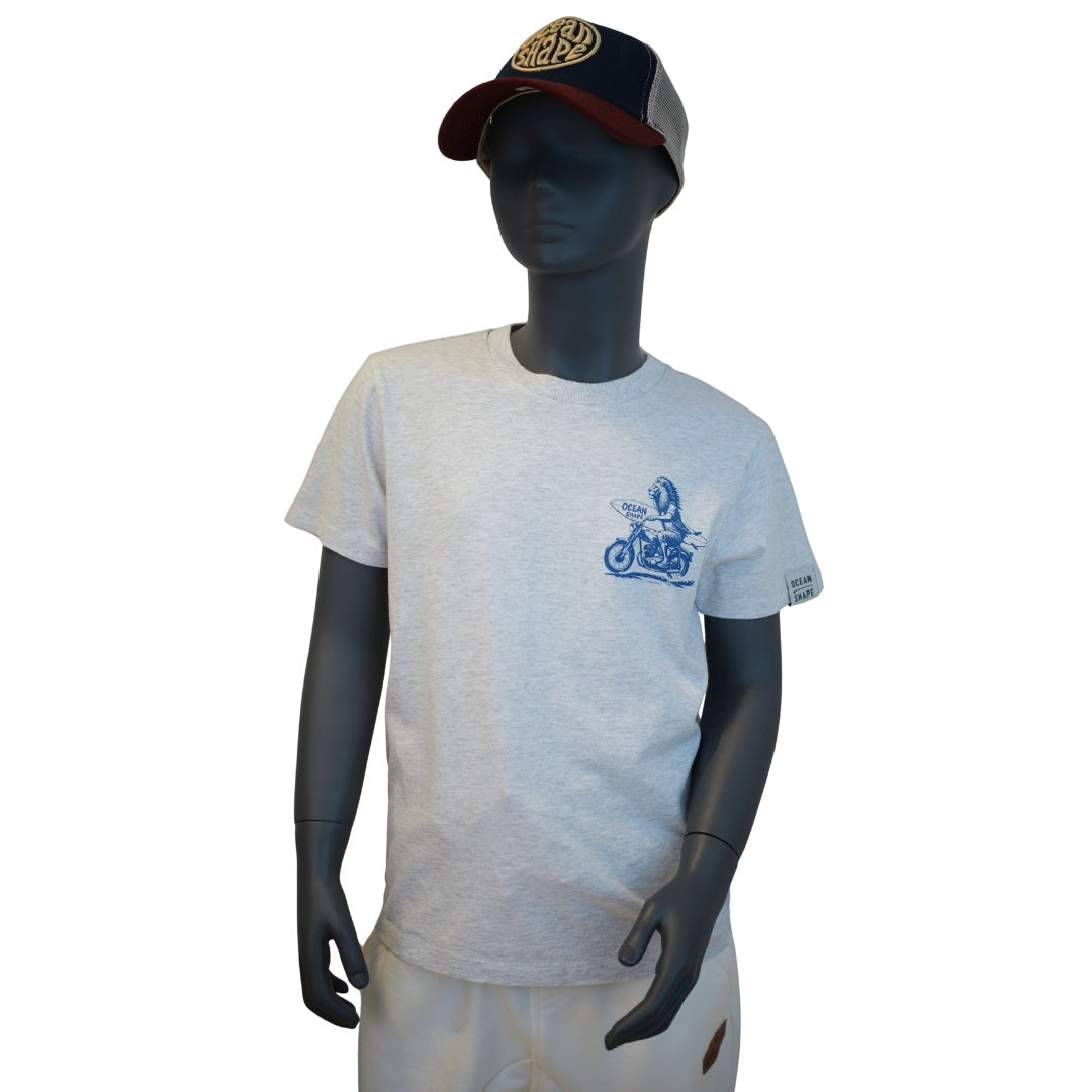 T-shirt Kids "Lion Biker" - Light Ash
