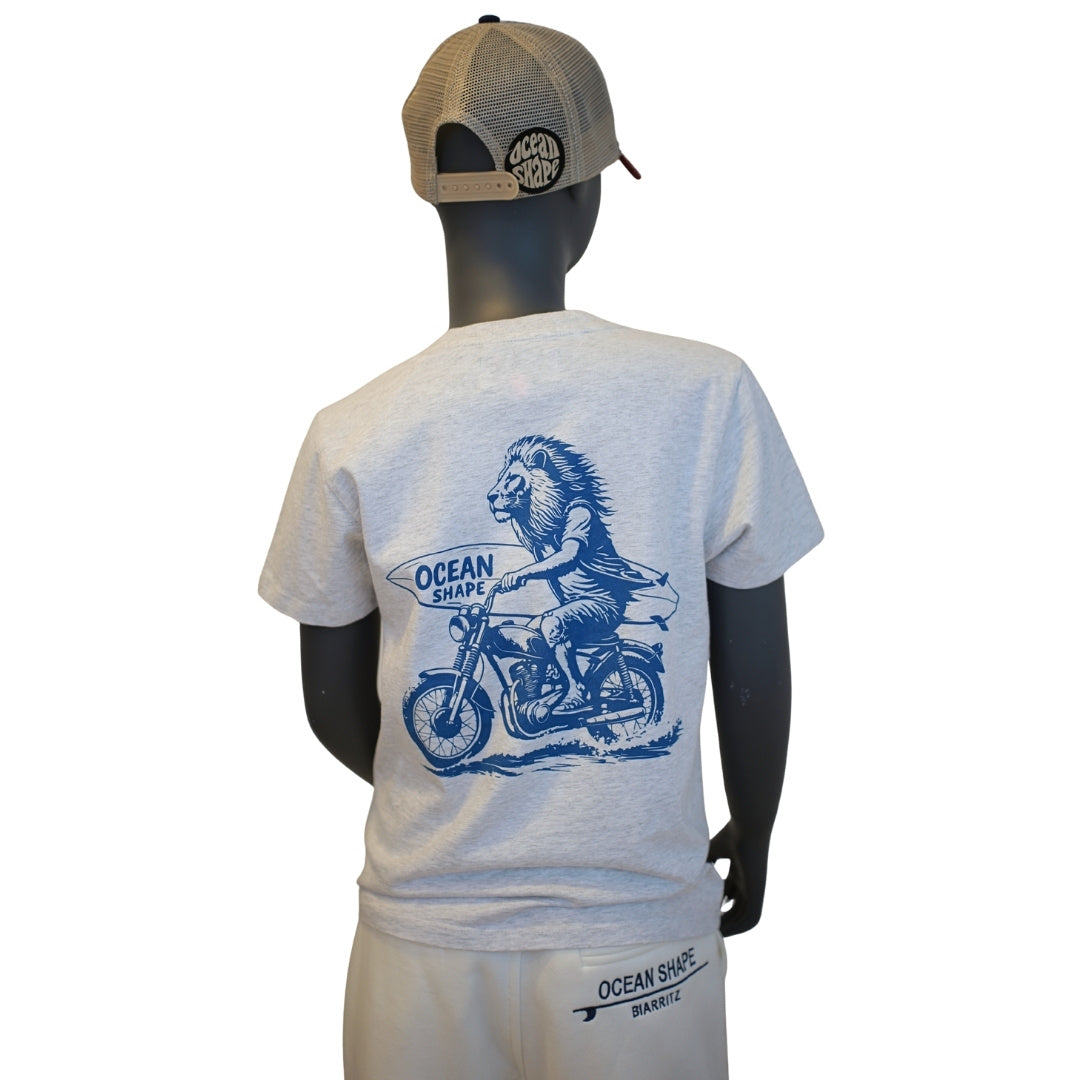 T-shirt Kids "Lion Biker" - Light Ash