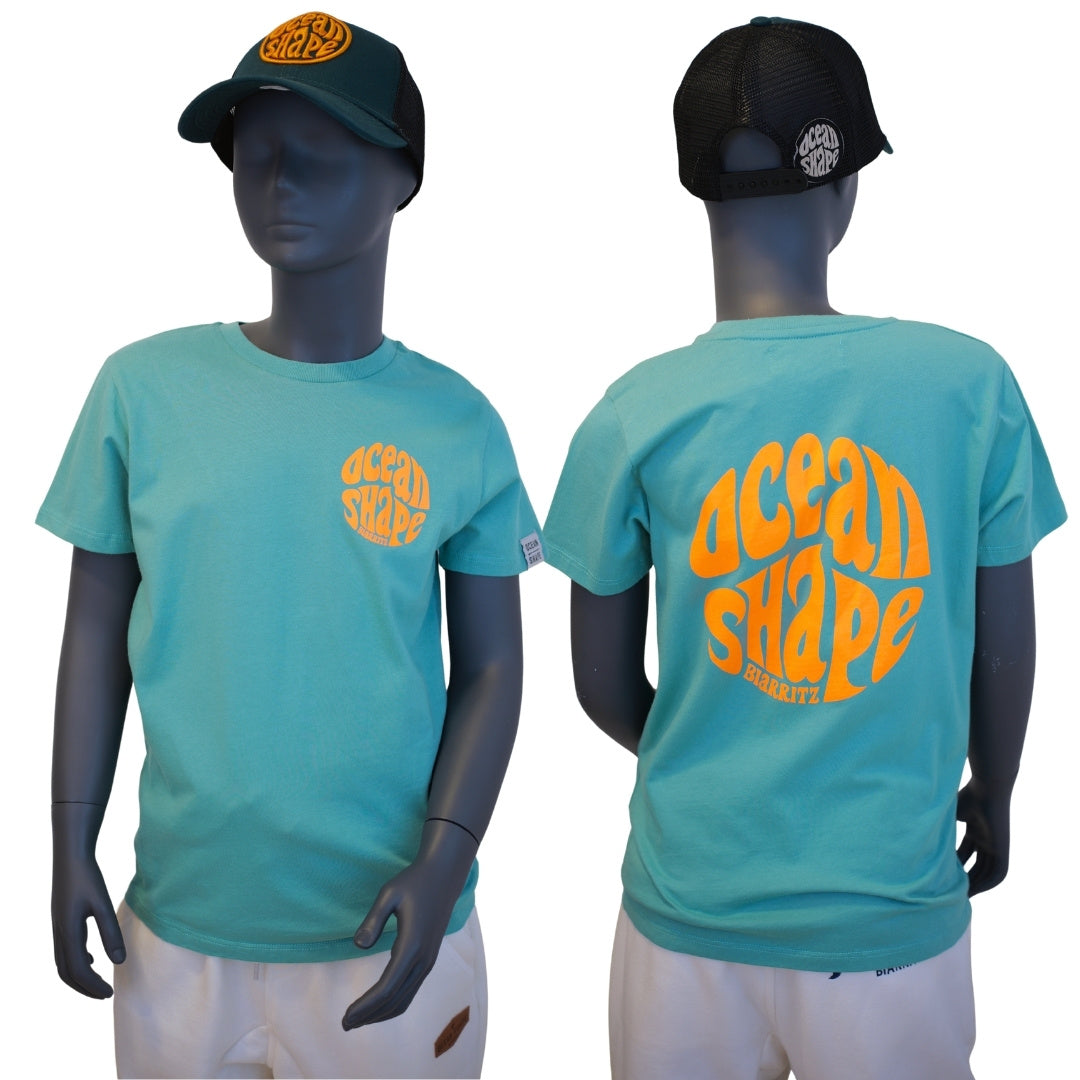 Kids "Bubble" T-shirt - Teal Monstera &amp; Neon Orange