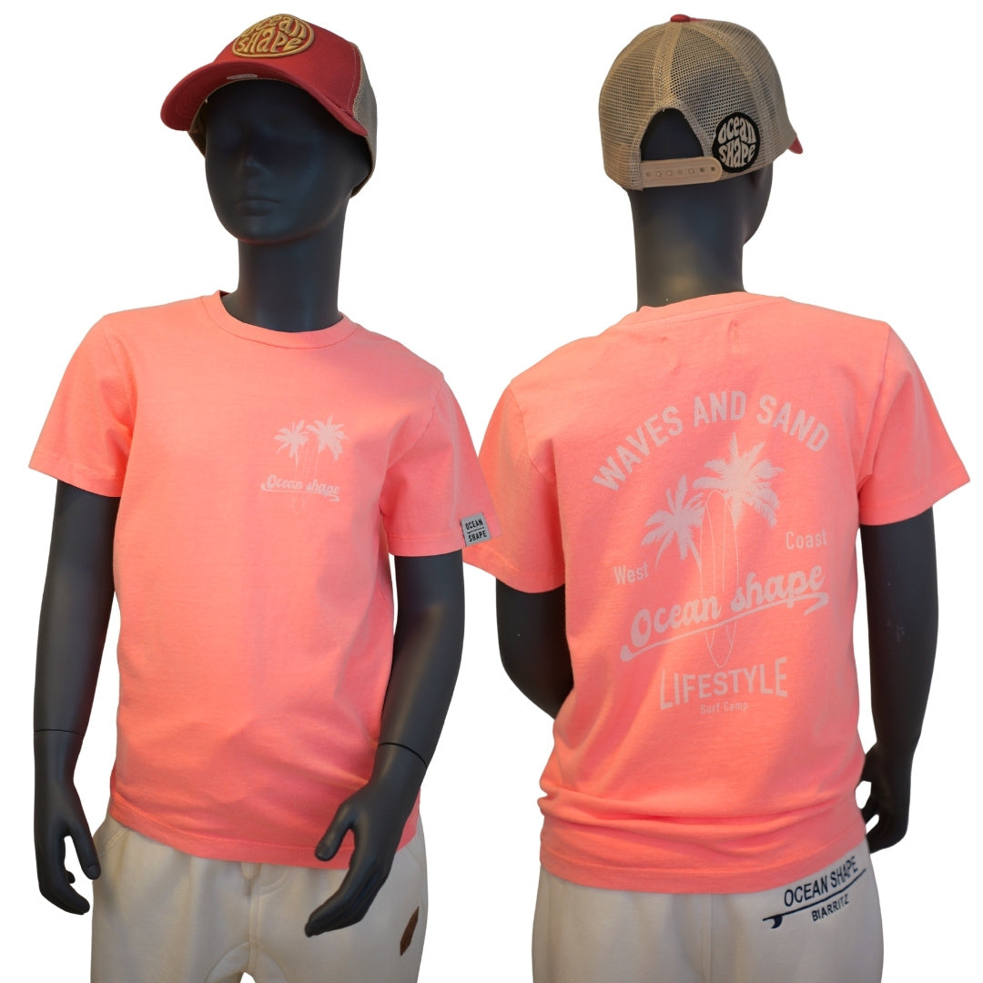 T-shirt Kids "Wave and Sand" - Rose Fluo