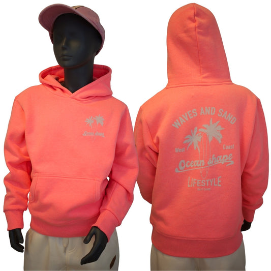 Sweat à capuche Kids "Wave and Sand" - Rose Fluo