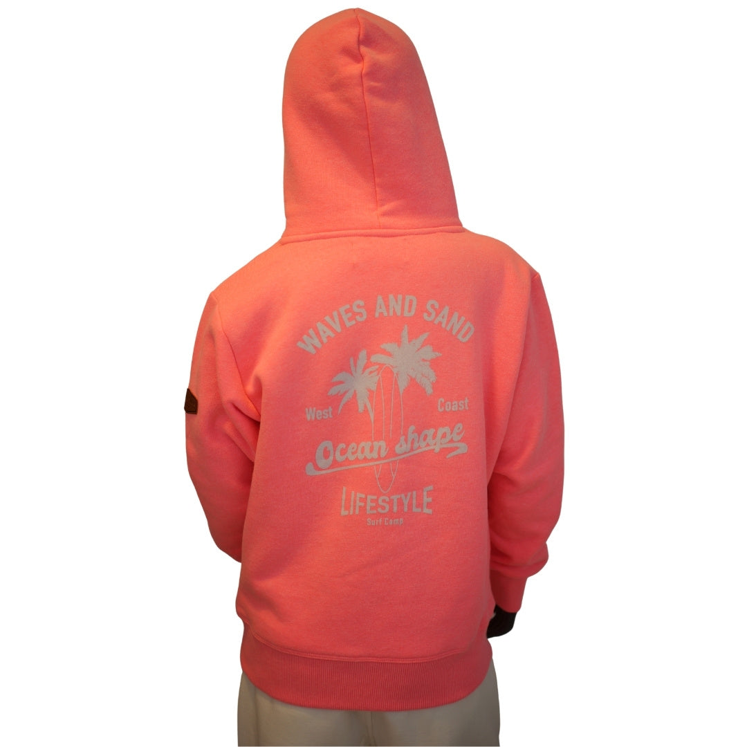 Sweat à capuche Kids "Wave and Sand" - Rose Fluo