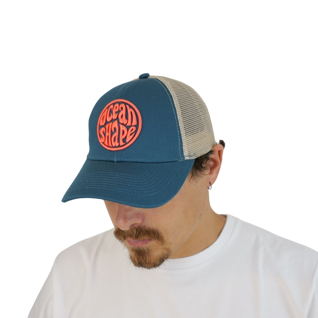 Casquette Trucker Bleu - Bubble Broderie Corail
