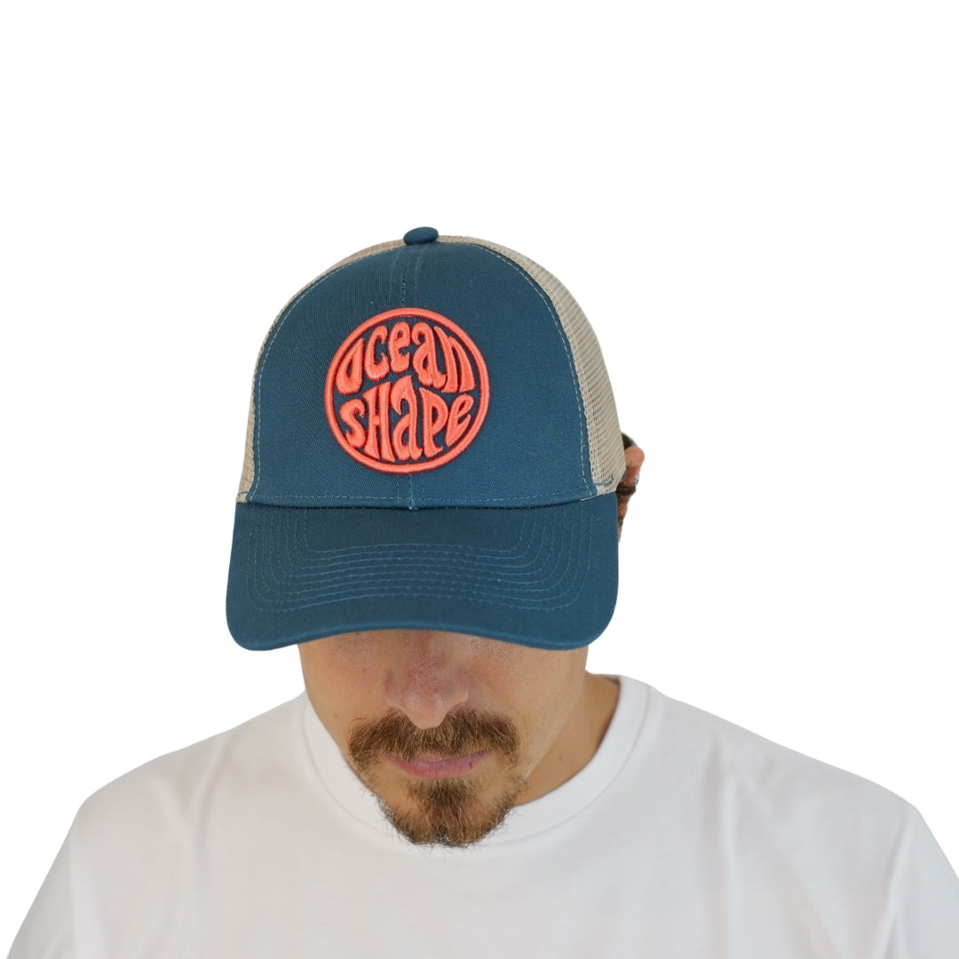 Casquette Trucker Bleu - Bubble Broderie Corail