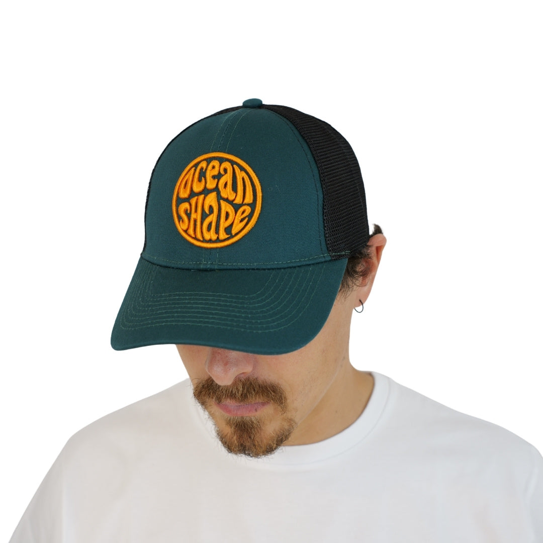 Casquette Trucker Vert- Bubble Broderie Orange