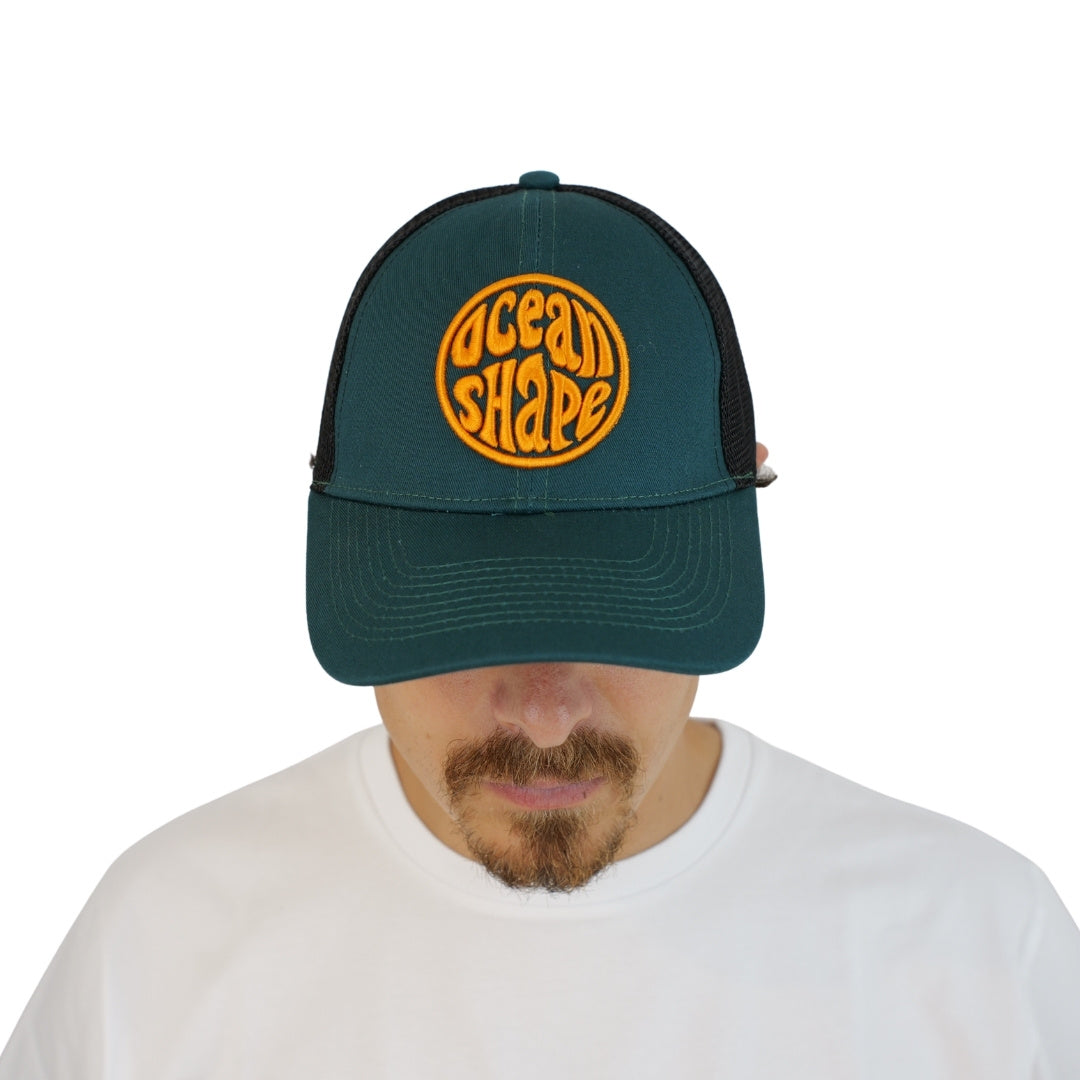 Casquette Trucker Vert- Bubble Broderie Orange