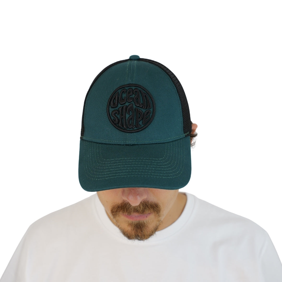 Casquette Trucker Vert- Bubble Broderie Noir