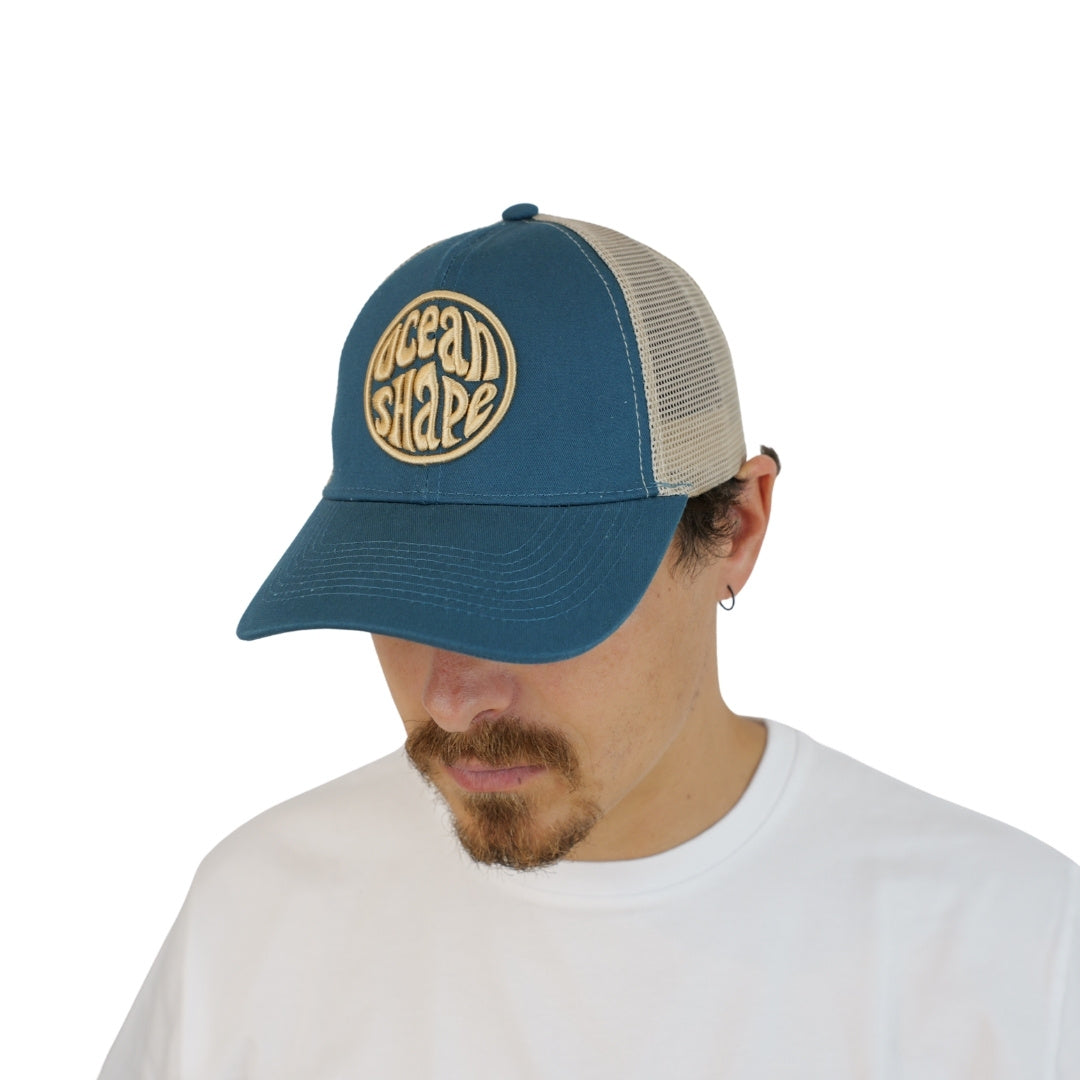 Casquette Trucker Bleu - Bubble Broderie Beige