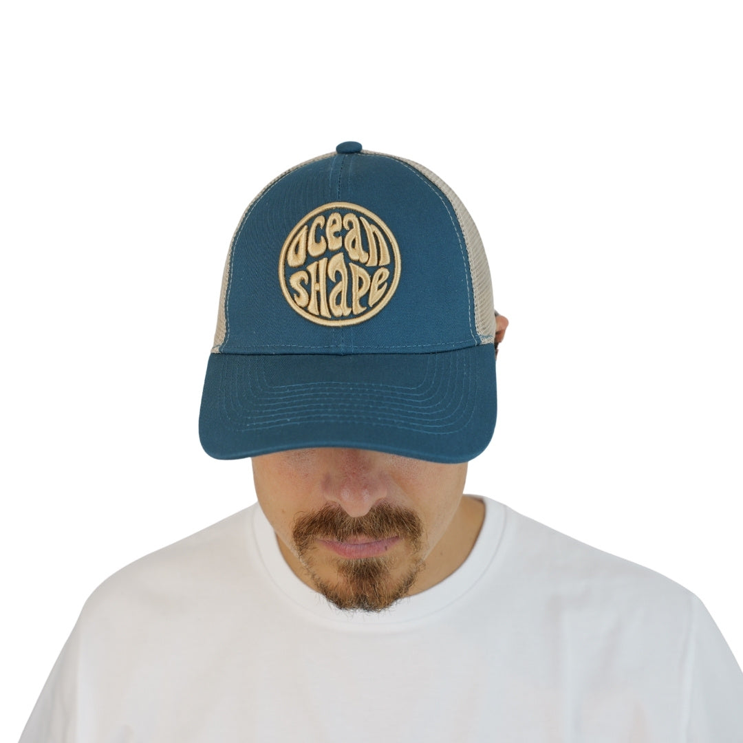 Casquette Trucker Bleu - Bubble Broderie Beige