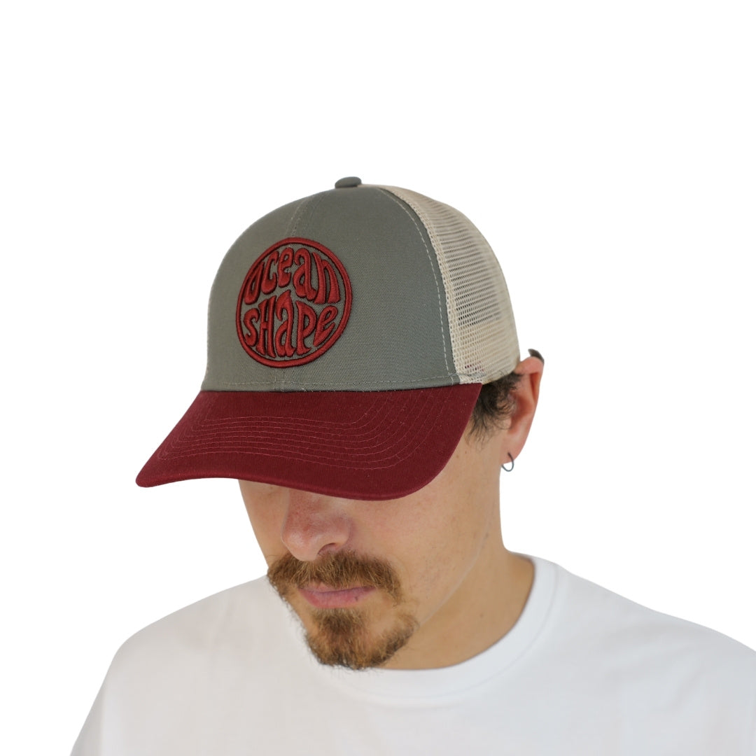 Casquette Trucker Gris & Rouge- Bubble Broderie Rouge