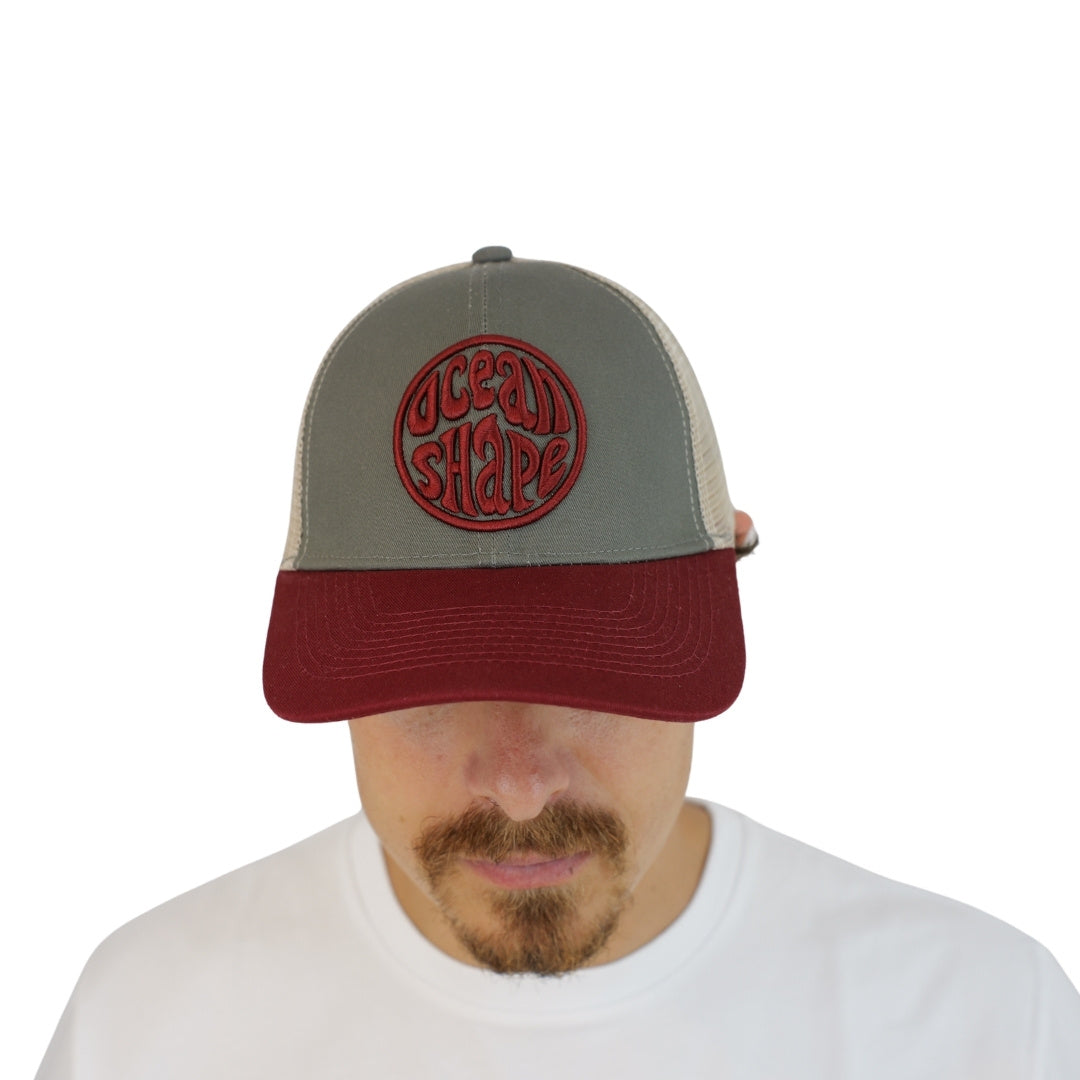 Casquette Trucker Gris & Rouge- Bubble Broderie Rouge