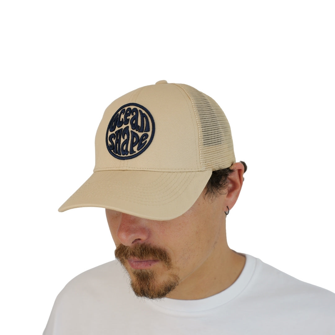 Casquette Trucker Beige - Bubble Broderie Bleu