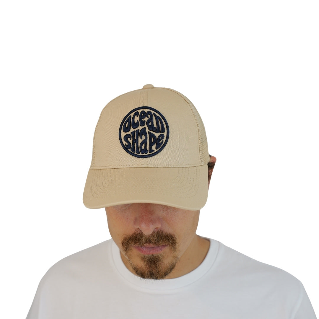 Casquette Trucker Beige - Bubble Broderie Bleu
