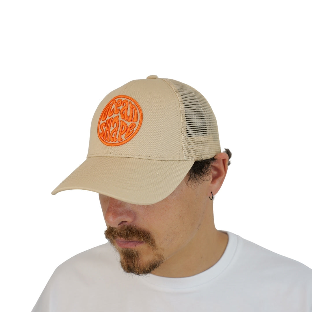 Casquette Trucker Beige - Bubble Broderie Orange