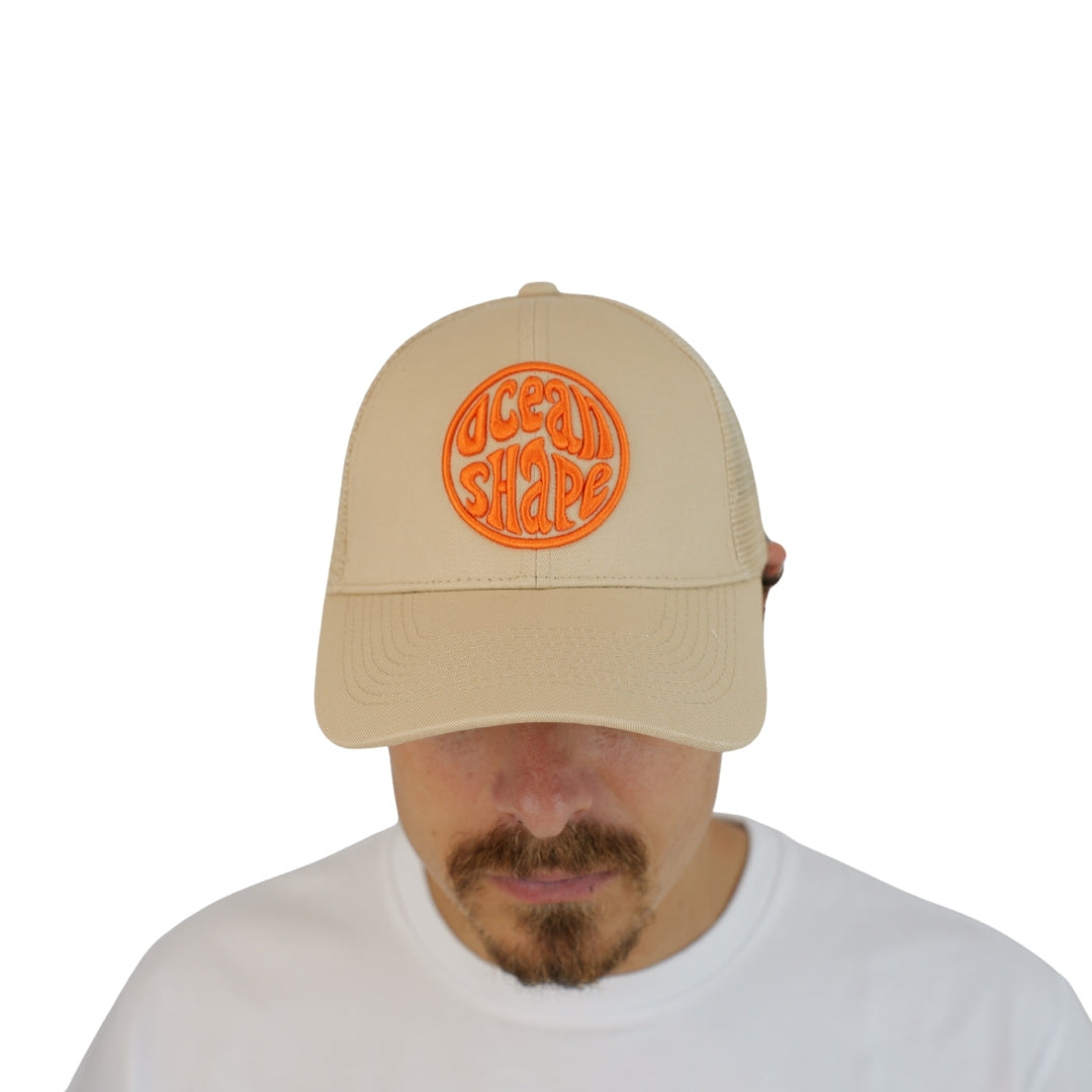Casquette Trucker Beige - Bubble Broderie Orange