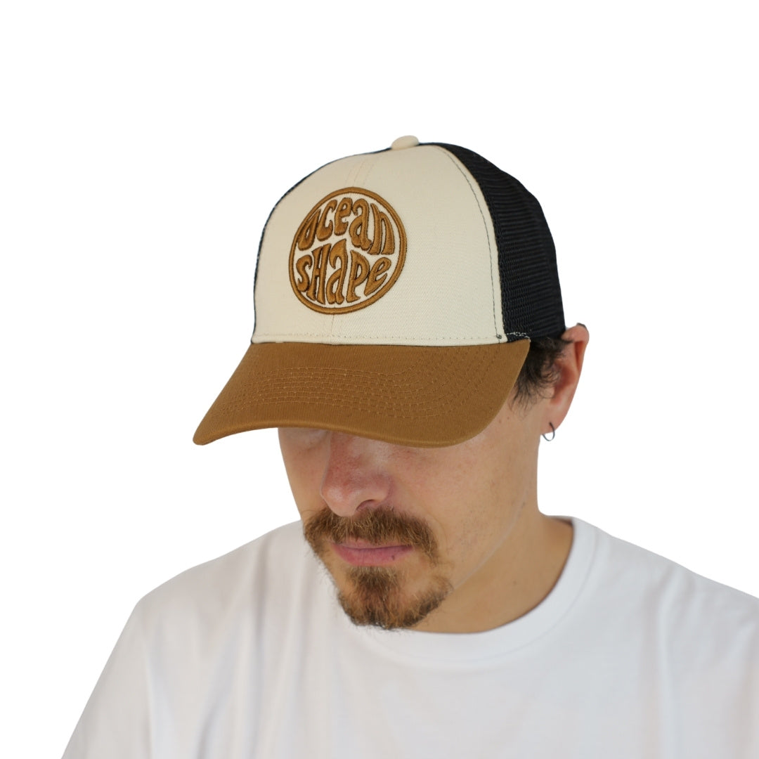 Casquette Trucker Ecru et Noir - Bubble Broderie Marron