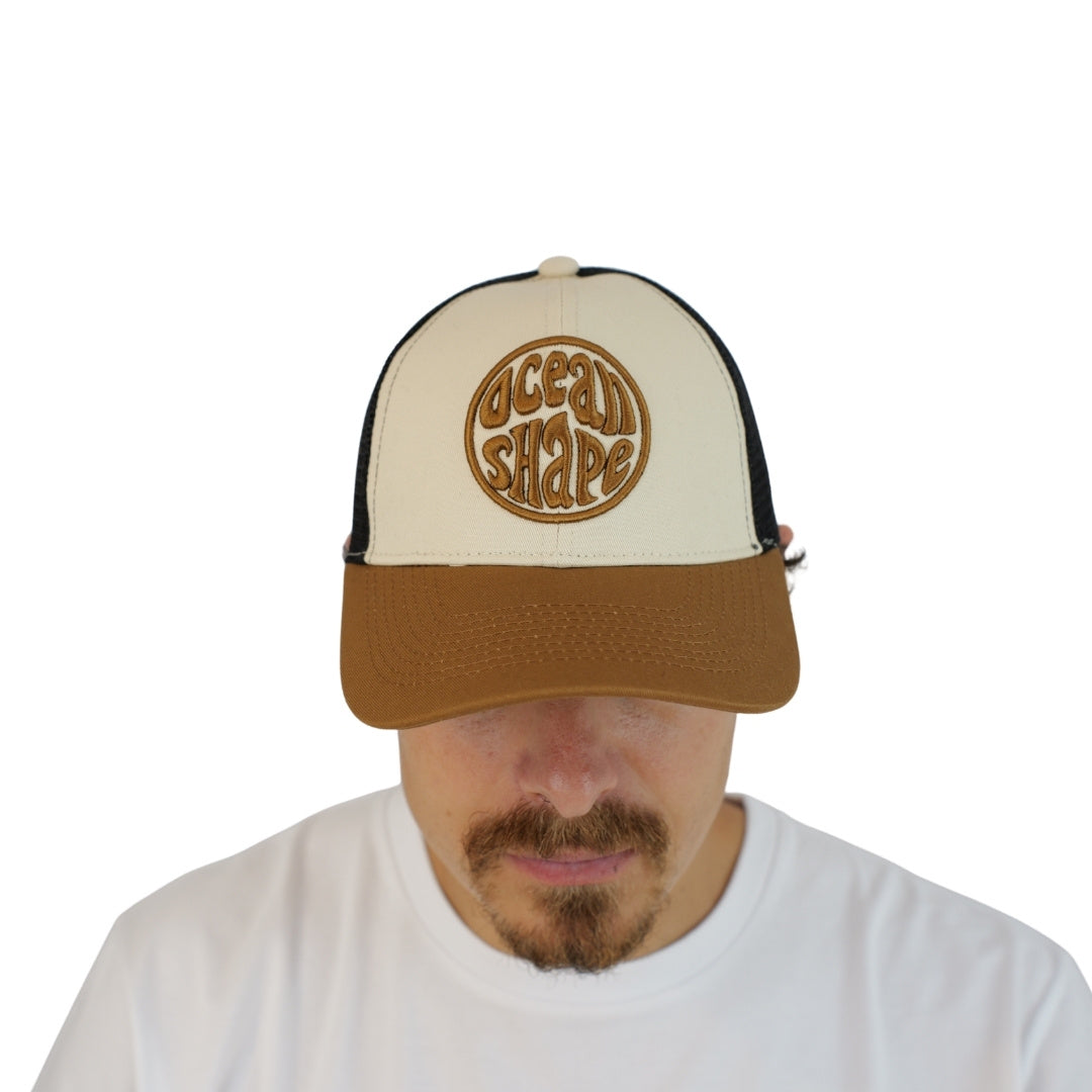 Casquette Trucker Ecru et Noir - Bubble Broderie Marron