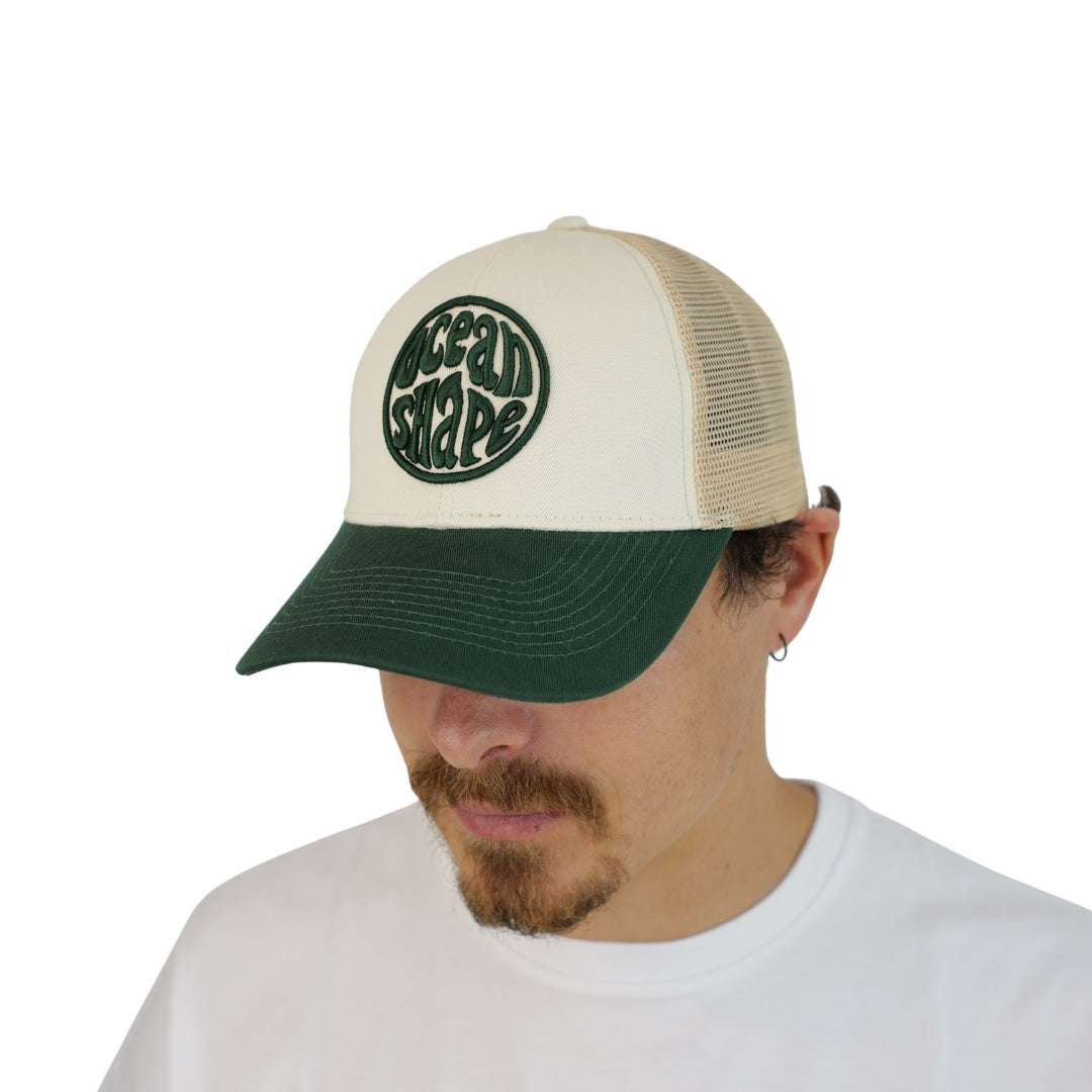 Casquette Trucker Ecru et Beige - Bubble Broderie Vert
