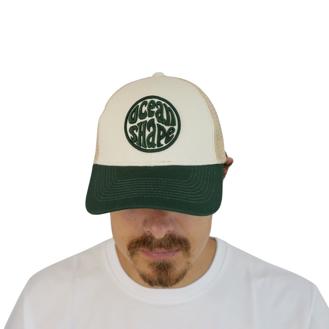 Casquette Trucker Ecru et Beige - Bubble Broderie Vert