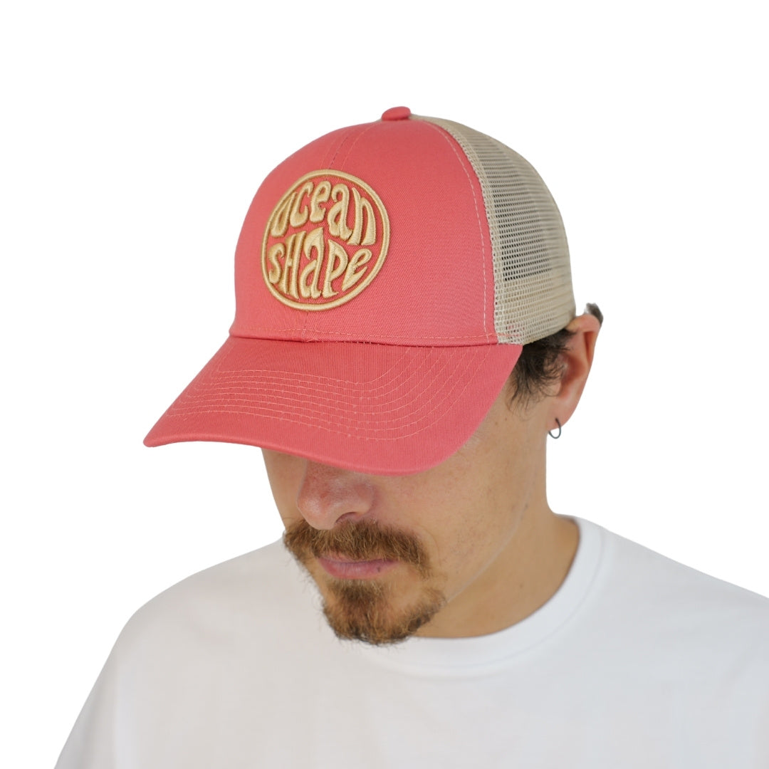Casquette Trucker Rose et écru - Bubble Broderie Beige