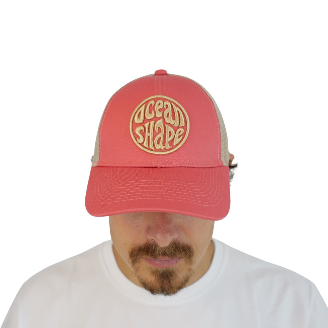 Casquette Trucker Rose et écru - Bubble Broderie Beige