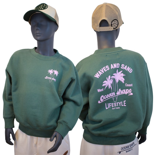 Sweat col rond Kids "Wave and Sand" - Green bay