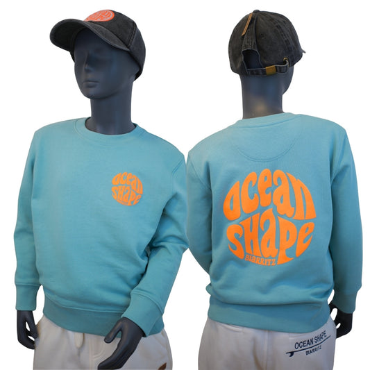 Sweat col rond Kids "Bubble" - Teal Monstera & Orange Fluo
