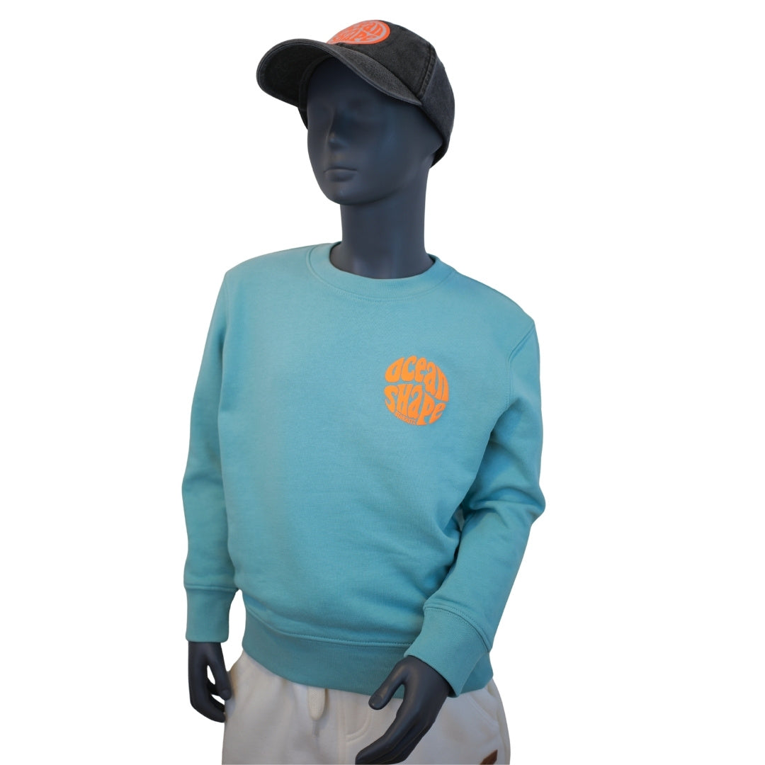 Kids "Bubble" round neck sweatshirt - Teal Monstera &amp; Fluo Orange