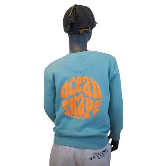 Sweat col rond Kids "Bubble" - Teal Monstera & Orange Fluo