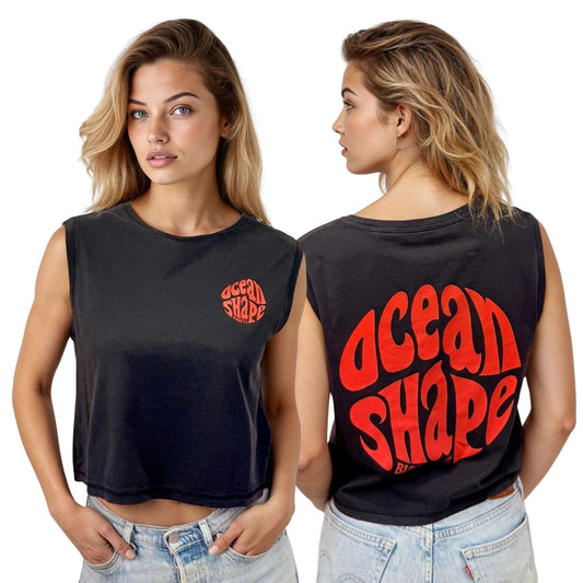 Débardeur crop-top femme « Bubble » – Noir et rouge